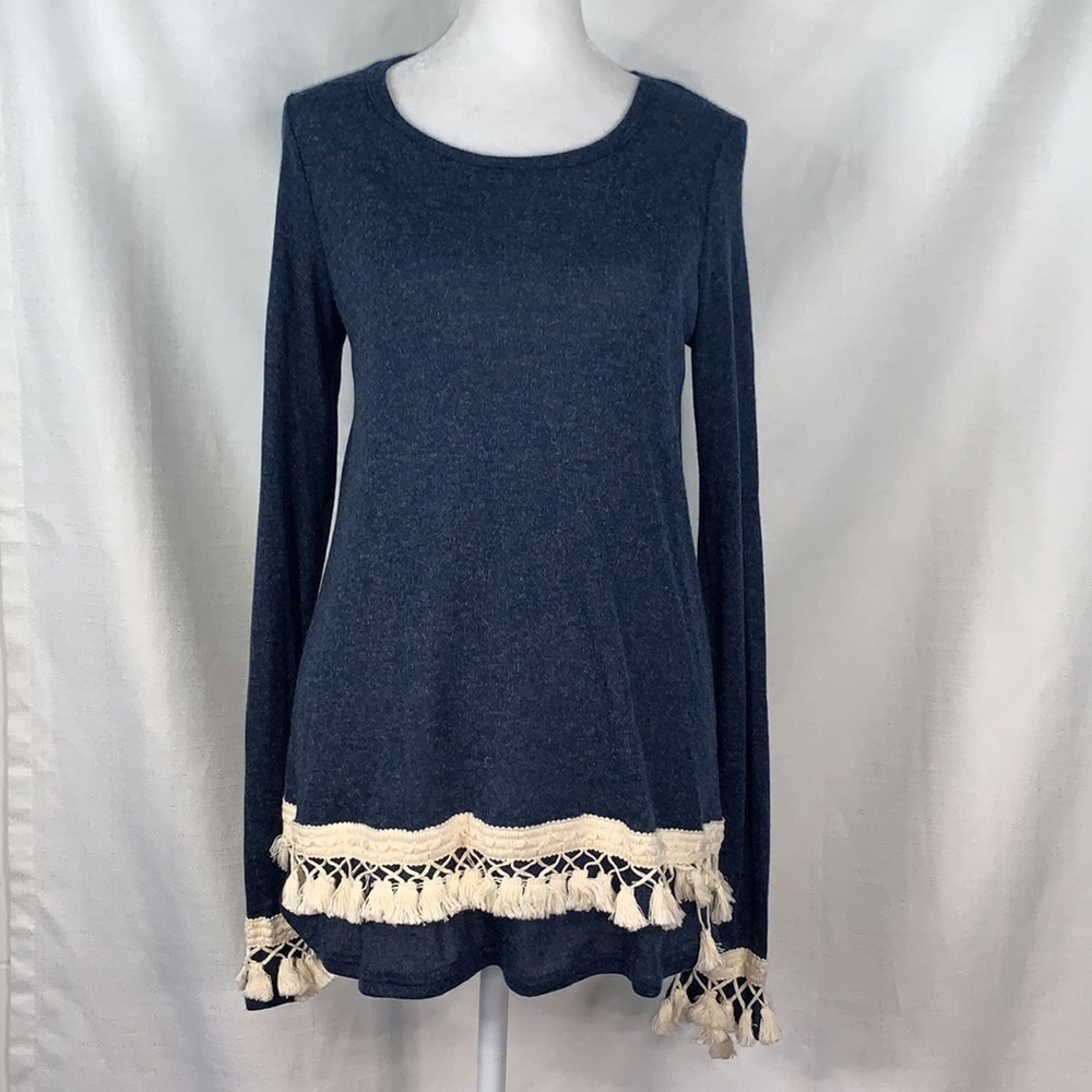 PS Kate Navy Knit Top with Tassel Detail- NWT